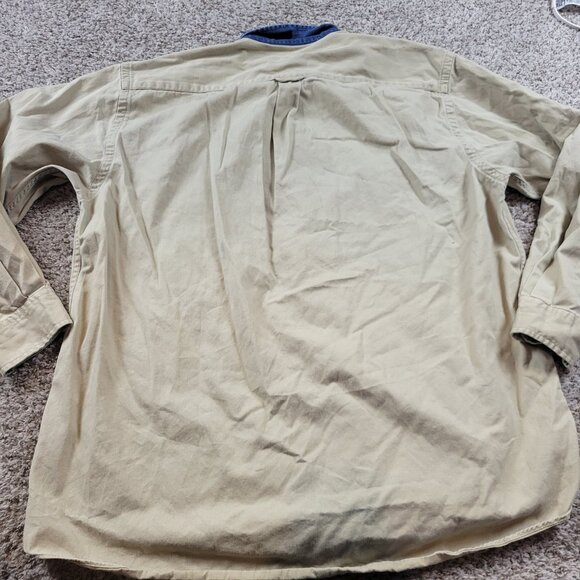 Nautica Shirt Mens XL Beige Oxford Long Sleeve Sailing Crest Denim Collar Retro - Picture 6 of 8